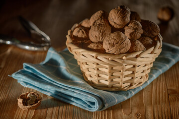 Walnuts in a wicker plate