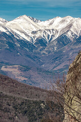 Snow-covered peaks on the Mont Canigou in the Pyrenees at the beginning of Winter