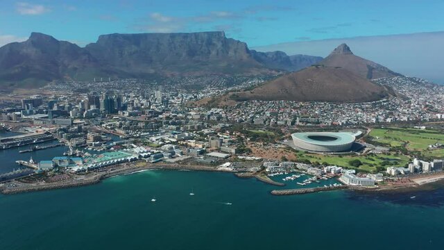 Covid-19 Lockdown Empty Football Stadium Aerial In Cape Town South Africa.