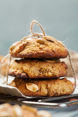 Cookies with whole peanuts folded on the table