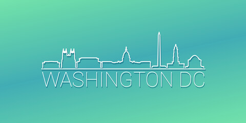 Washington, DC, USA Skyline Linear Design. Flat City Illustration Minimal Clip Art. Background Gradient Travel Vector Icon.