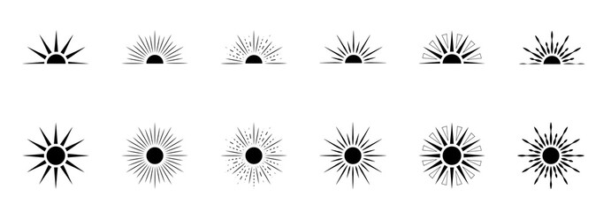 Fototapeta na wymiar A set of vector icons and symbols of the sun's rays. Sunrise