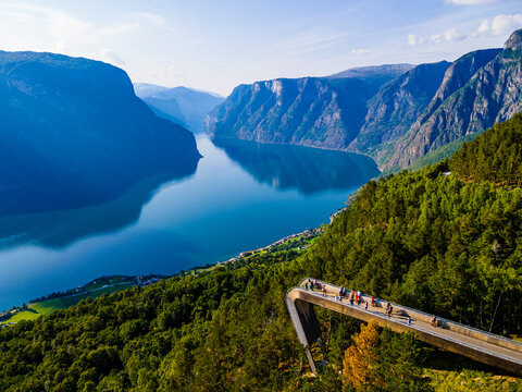 Viewing platform Stegastein overlooking Aurlandsfjord, Aurland