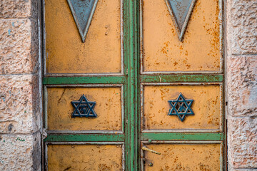 Metal vintage yellow door with Star of David on both doors (254)