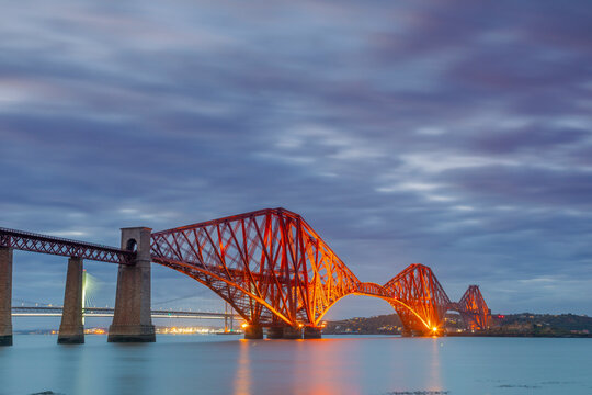 Forth Railway bridge at dusk, River Forth, Firth of Forth, Edinburgh