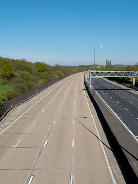 Empty A3 motorway in time of Covid lockdown, Surrey