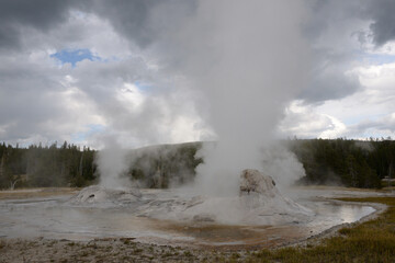 Giant Geyser at Old Faithful geothermal area in Yellowstone National Park, Wyoming, USA