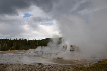 Giant Geyser at Old Faithful geothermal area in Yellowstone National Park, Wyoming, USA