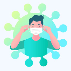 Man wearing a mouth protection to prevent getting sick at work or on the way to work. influenza, flu, infectious disease. Epidemic, avoiding virus.