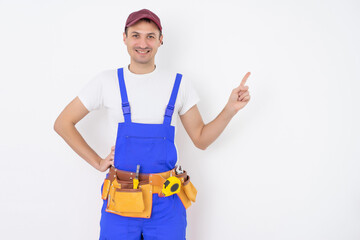 Stock image of male construction worker over white background