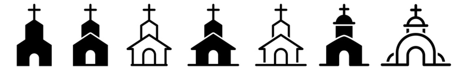 Church Icon Catholic Church Christian Set | Churches Icon Cathedral Vector Chapel Illustration Logo | Church Building Cross Church Icon Isolated Collection