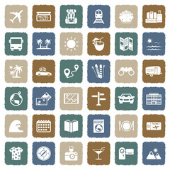 Travel Icons. Grunge Color Flat Design. Vector Illustration.