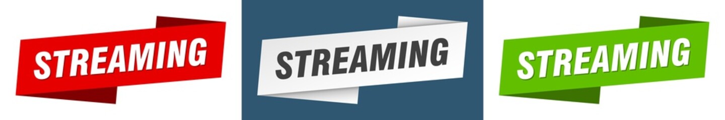 streaming banner. streaming ribbon label sign set