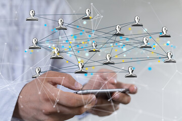 Abstract network of physical devices on the Internet using a network connection with statistics...