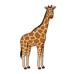 Cute doodle giraffe. Vector outline cartoon, single isolated, illustration on white background. Savannah animal smiling, side view. Can be used for children books or as print for clothes.