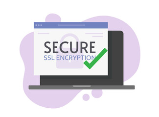 Digital SSL secure encryption online for internet web browser https protocol vector concept flat cartoon illustration, protected safety tech passed for website data, success checked security