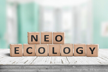Trendy neo ecology sign made of recycled wood