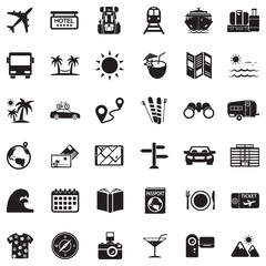 Travel Icons. Black Flat Design. Vector Illustration.