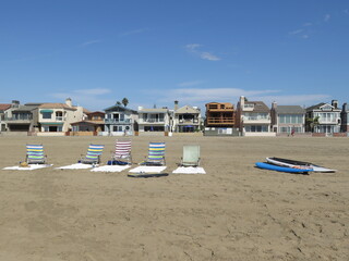 loungers on the Balboa Beach in Newport Beach in Orange County in California in the month of October, USA