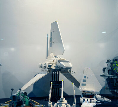 Alcobendas, Spain. October 18, 2018: Lego model of a lambda class T-4a star wars imperial shuttle