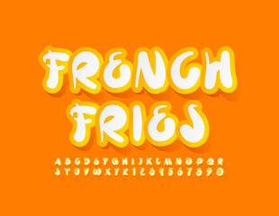 Vector tasty emblem French Fries. Artistic style Font. Sticker Alphabet Letters and Numbers set
