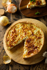 Traditional homemade onion pie or quiche