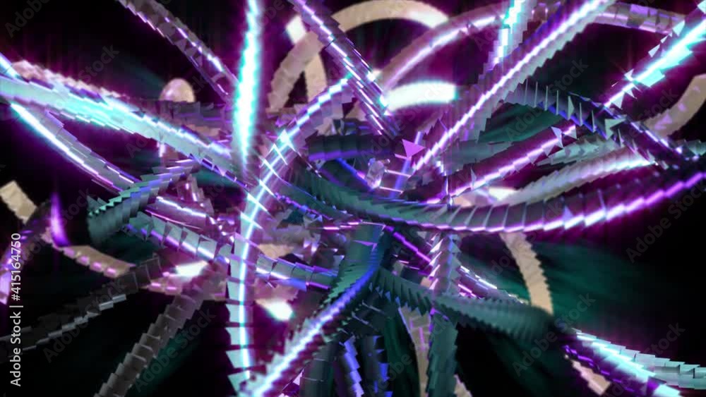 Wall mural abstract background 3d animation shiny structure rotating morphing and transforming in space seamles