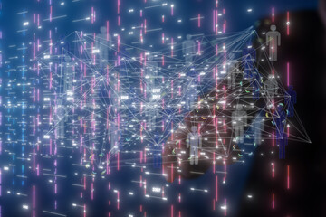 Obraz premium Abstract network of physical devices on the Internet using a network connection with statistics numbers 3d illustration