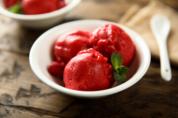 Delicious homemade raspberry sorbet or ice cream