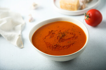 Traditional homemade tomato soup with spices