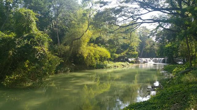 Long exposure of Green lake waterfall Chet Sao Noi Waterfall National Park Thailand