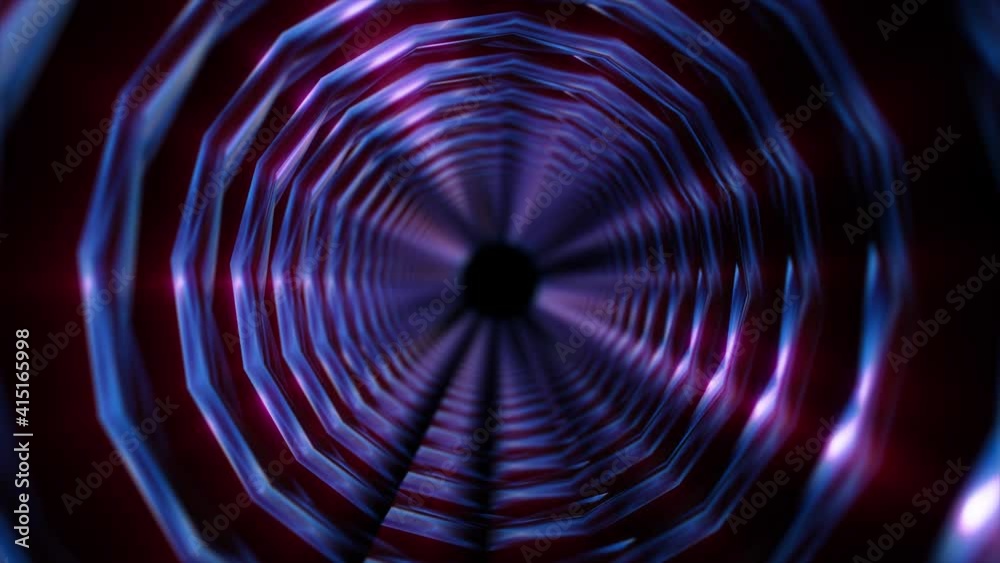 Sticker abstract background 3d animation moving through a tunnel formed by shiny structures loop