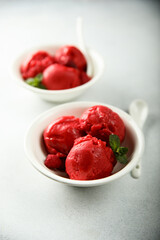 Delicious homemade raspberry sorbet or ice cream