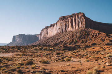 Rocky terrain and lonely desert in daylight