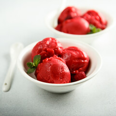 Delicious homemade raspberry sorbet or ice cream