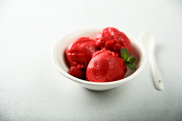 Delicious homemade raspberry sorbet or ice cream
