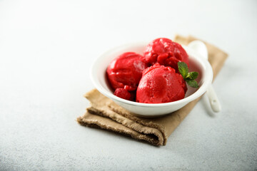 Delicious homemade raspberry sorbet or ice cream
