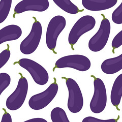 Eggplant seamless pattern isolated on white background. Vector hand drawn illustartion.
