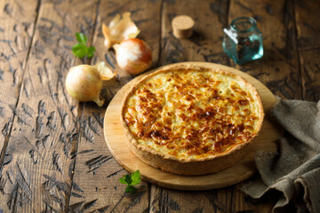 Traditional homemade onion pie or quiche