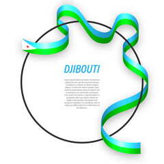 Waving ribbon flag of Djibouti on circle frame. Template for independence day poster