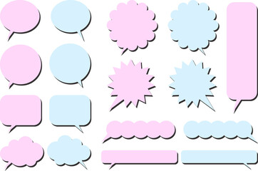 ピンクと水色のシンプル吹き出しセット
