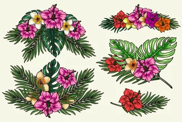 Fototapete Tropische Blätter Colorful vintage tropical floral composition  © DGIM studio