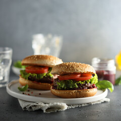 Homemade burgers with cranberry sauce