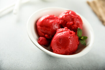 Delicious homemade raspberry sorbet or ice cream