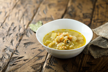 Homemade fish soup with vegetables