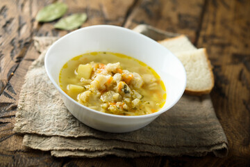 Homemade fish soup with vegetables
