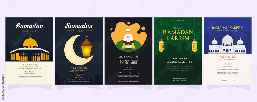 Wall mural Set of Ramadan Kareem 2021 . Iftar party celebration collection bundles 1442 H. 