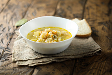 Homemade fish soup with vegetables