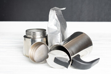 Geyser Coffee Maker and ground coffee