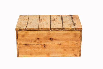 Wooden homemade chest on a white background. Interior element